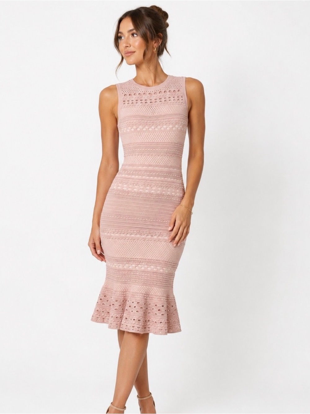 Milly Blush Pink Sleeveless Crochet Midi Dress